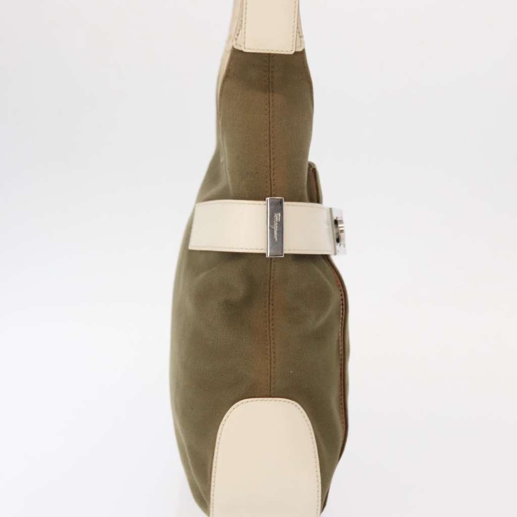 Salvatore Ferragamo Gancini Shoulder Bag Khaki Canvas Good condition - Model View