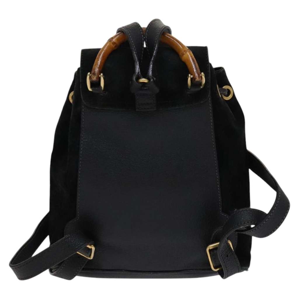 Gucci Vintage Bamboo Backpack Black Suede Fair condition - Back View