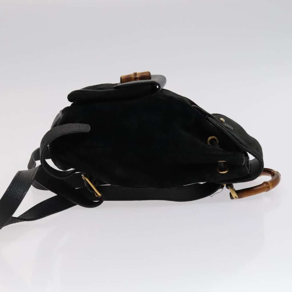 Gucci Vintage Bamboo Backpack Black Suede Fair condition - Inside View