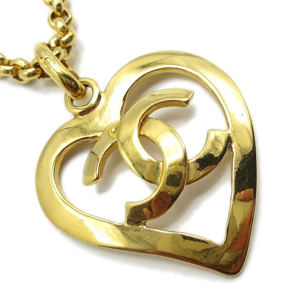 Chanel CC Heart Pendant Necklace Gold Good condition - Back View