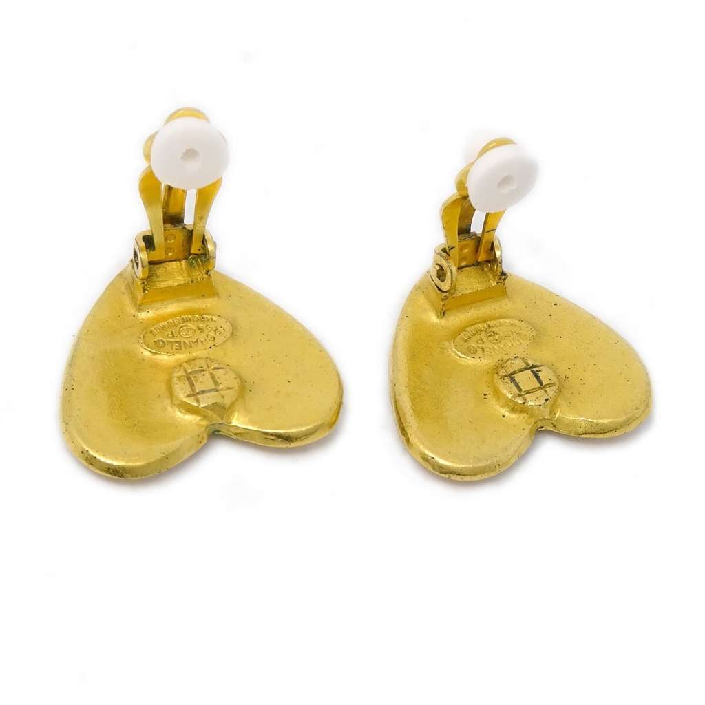 Chanel Vintage CC Heart Clip-On Earrings Gold Good condition - Back View