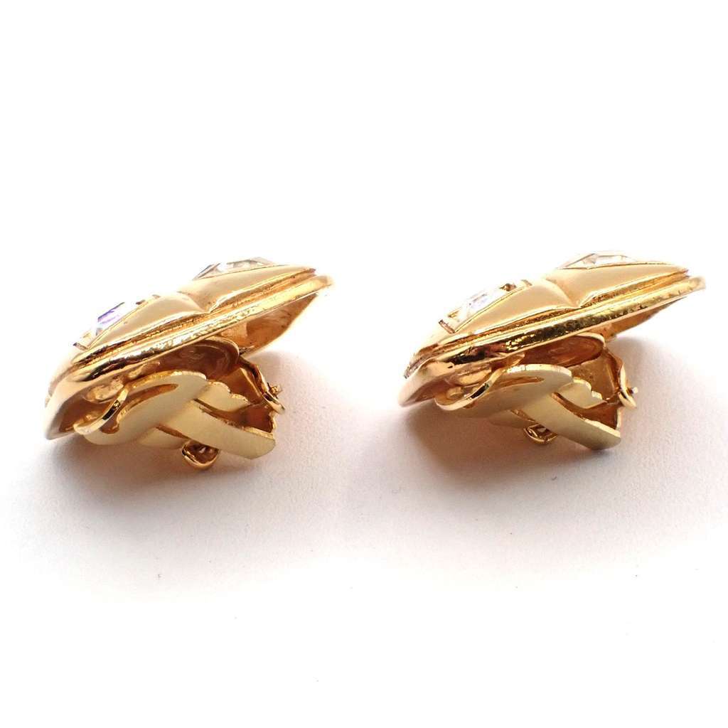 Chanel Vintage CC Diamond Shape Clips-On Earrings Gold Good condition - Back View