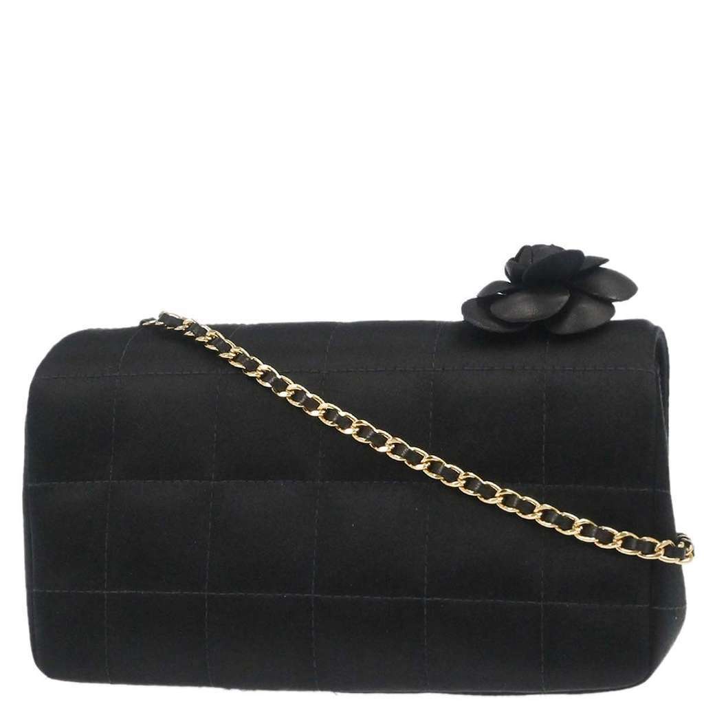 Chanel Chocolate Bar Flap Bag Black Satin Good condition - Back View