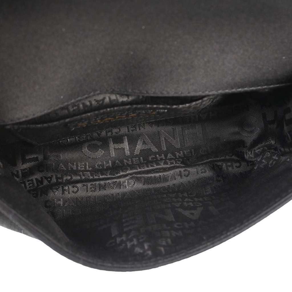 Chanel Chocolate Bar Flap Bag Black Satin Good condition - Inside View