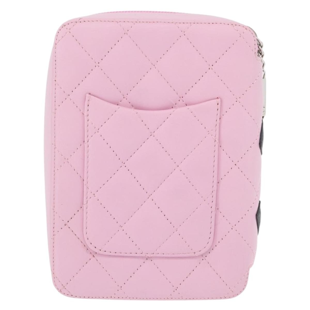 Chanel Cambon Zip Around Cosmetic Case Pink Leather Good condition - Back View