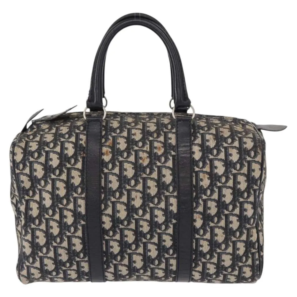 Dior Vintage Trotter Boston Bag Navy Canvas Good - Front View