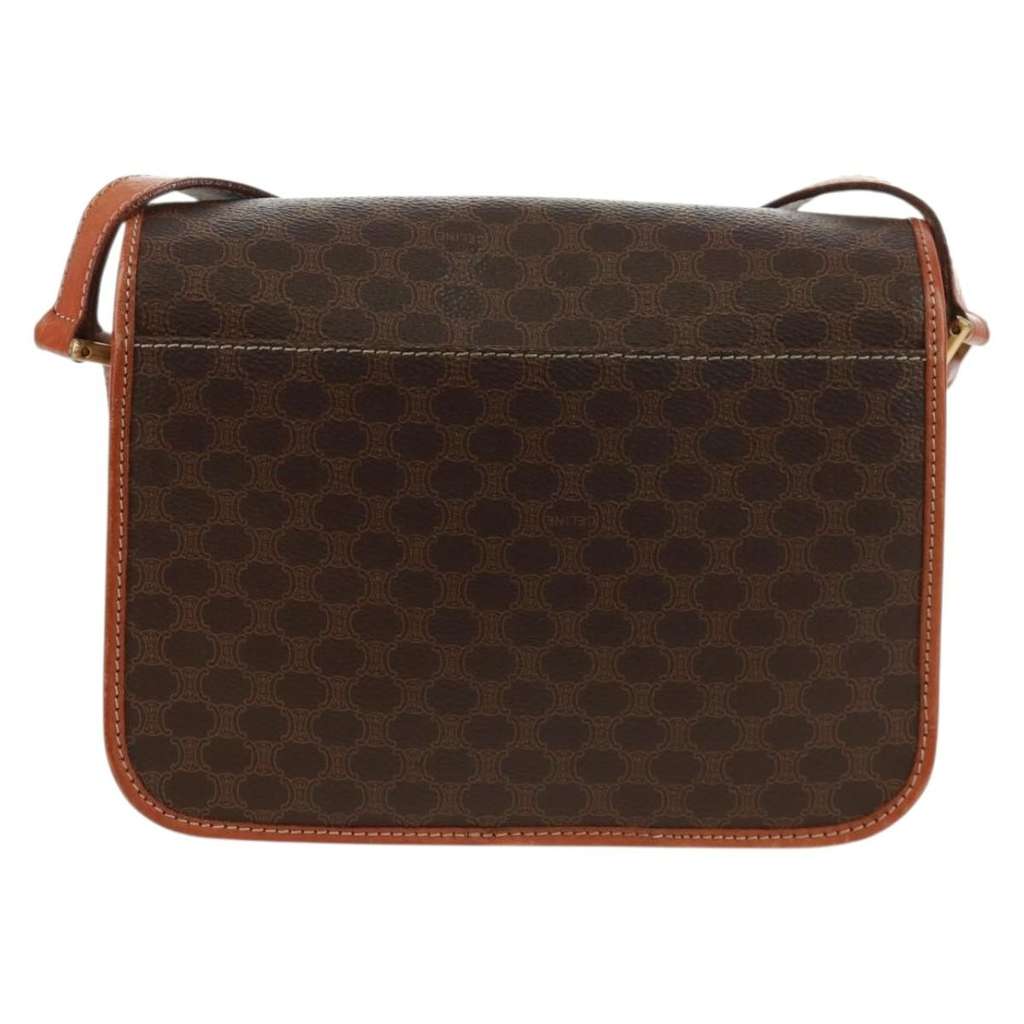 Celine Vintage Macadam Circle Logo Shoulder Bag Brown Canvas Good condition - Back View