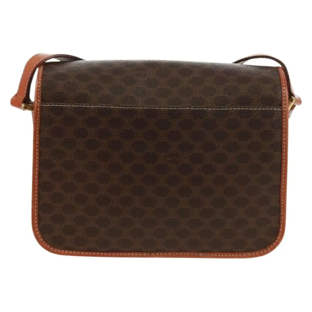 Celine Vintage Macadam Circle Logo Shoulder Bag Brown Canvas Good - Back View