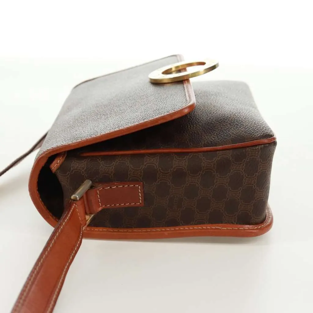 Celine Vintage Macadam Circle Logo Shoulder Bag Brown Canvas Good - Inside View