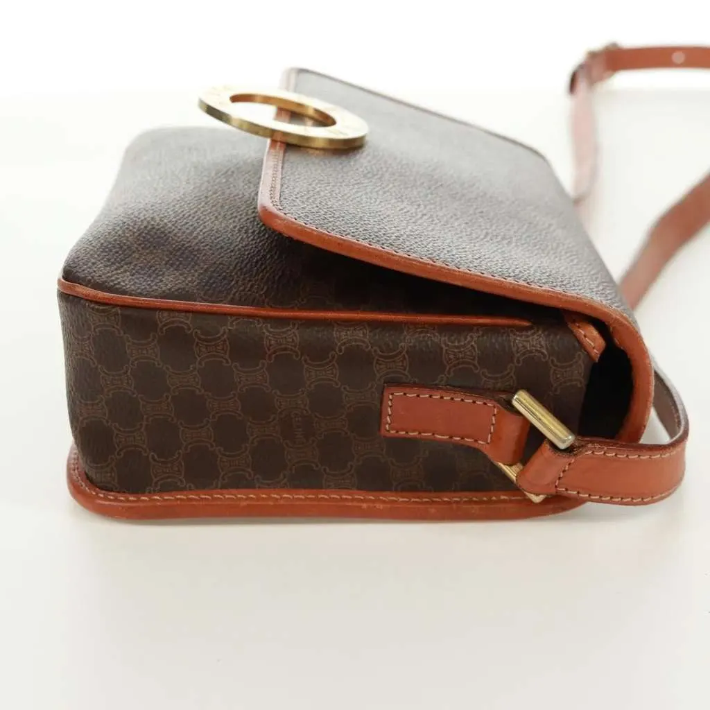 Celine Vintage Macadam Circle Logo Shoulder Bag Brown Canvas Good - Model View