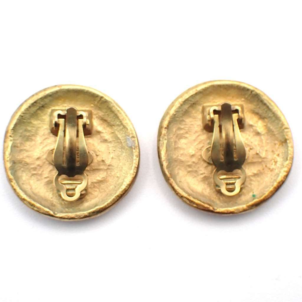 Chanel Vintage CC Round Button Clip-On Earrings Gold Good condition - Back View