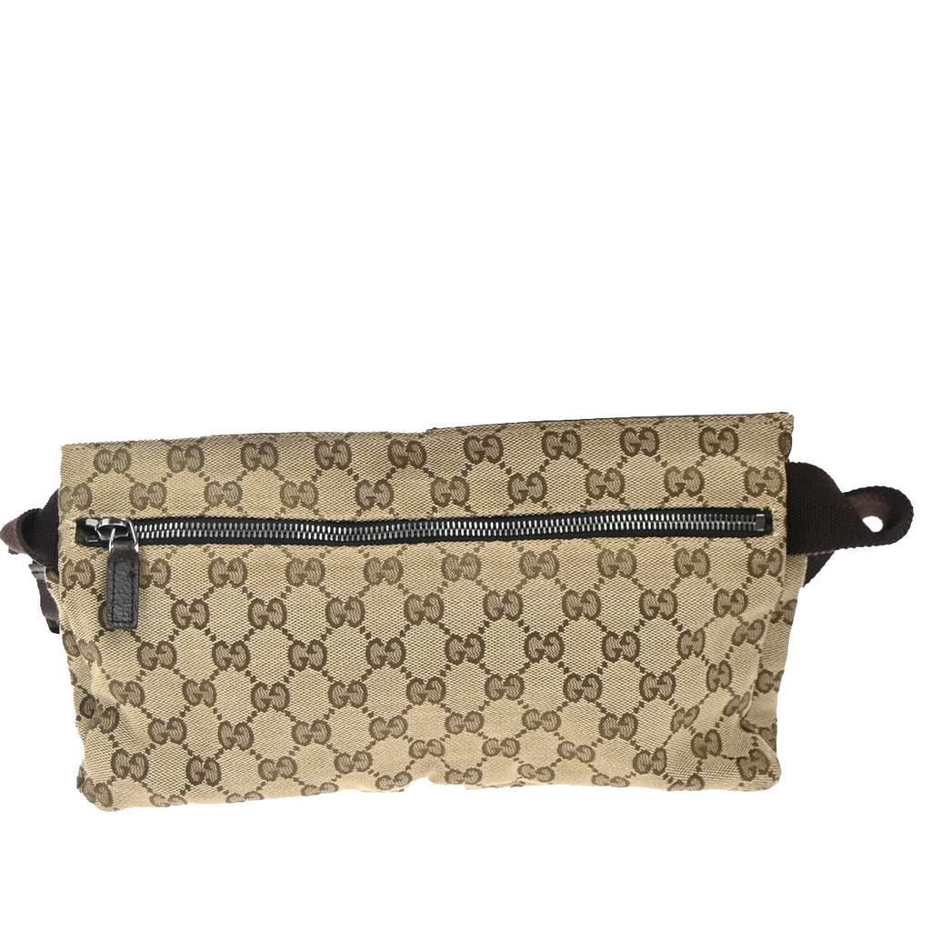 Gucci Vintage Double Belt Bag Brown Canvas Good condition - Back View