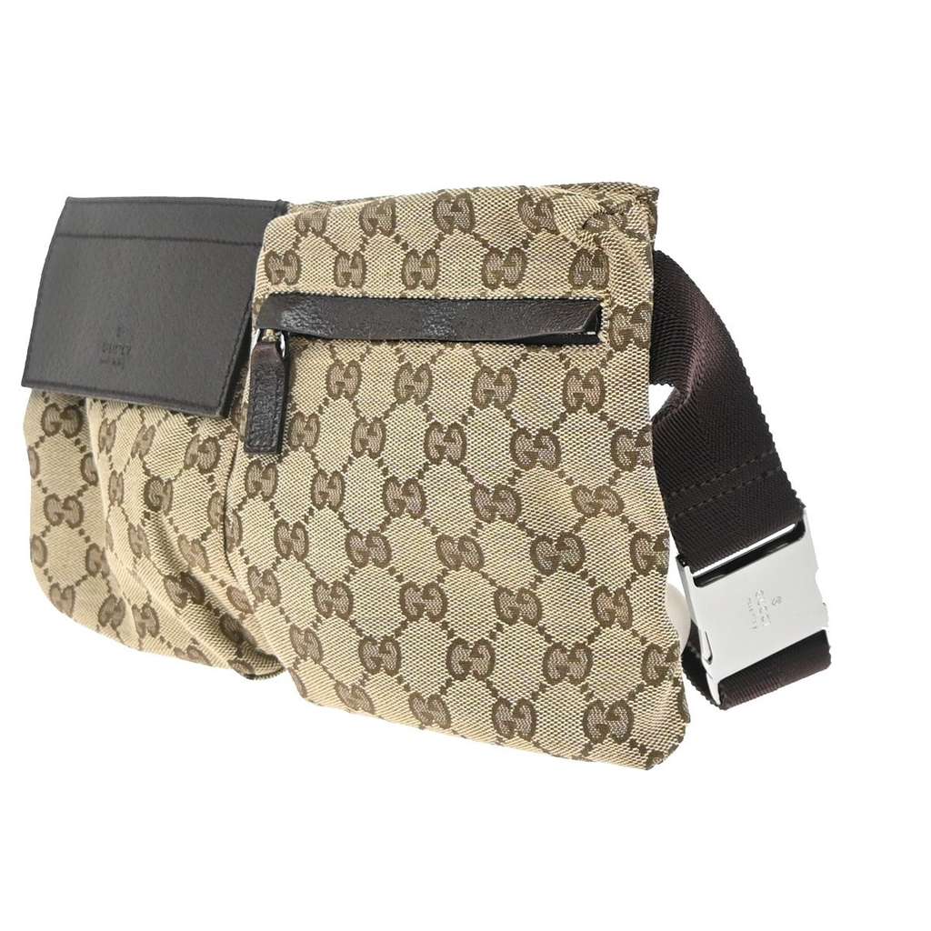 Gucci Vintage Double Belt Bag Brown Canvas Good condition - Inside View
