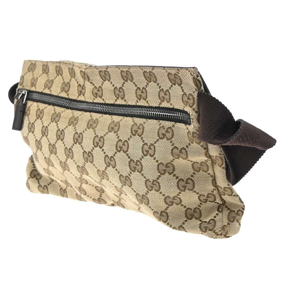 Gucci Vintage Double Belt Bag Brown Canvas Good condition - Model View