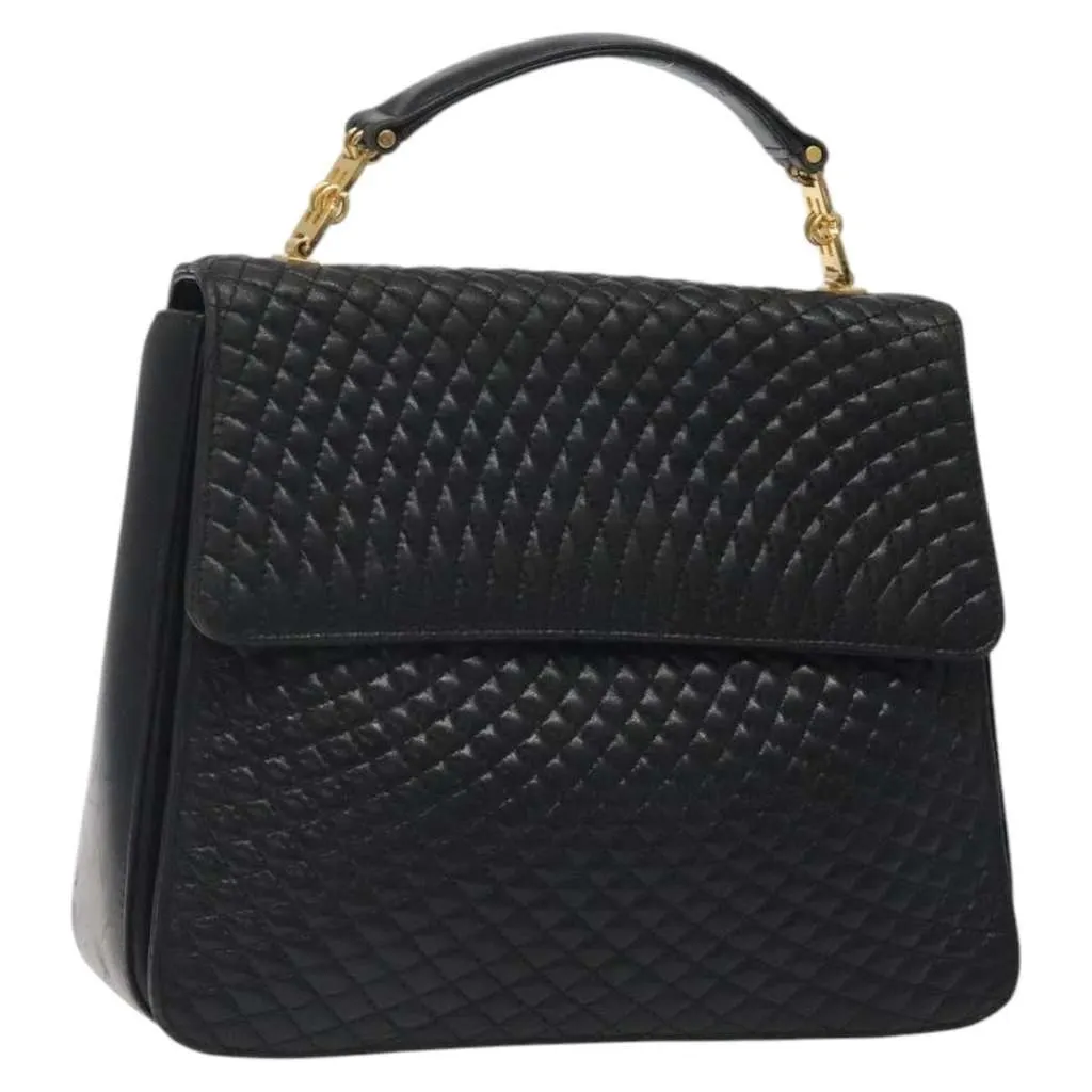 Bally Vintage Flap Handbag Black Leather Good - Front View