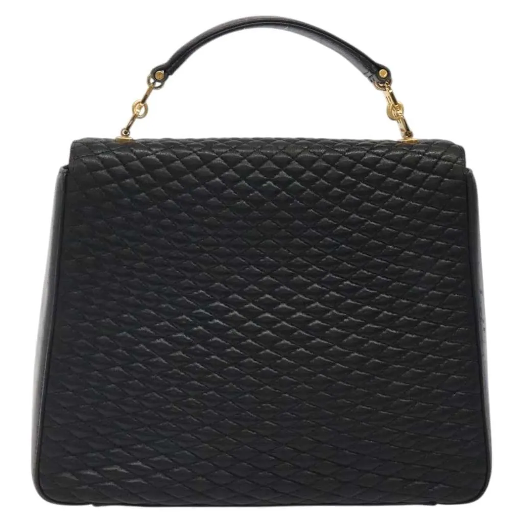 Bally Vintage Flap Handbag Black Leather Good - Back View