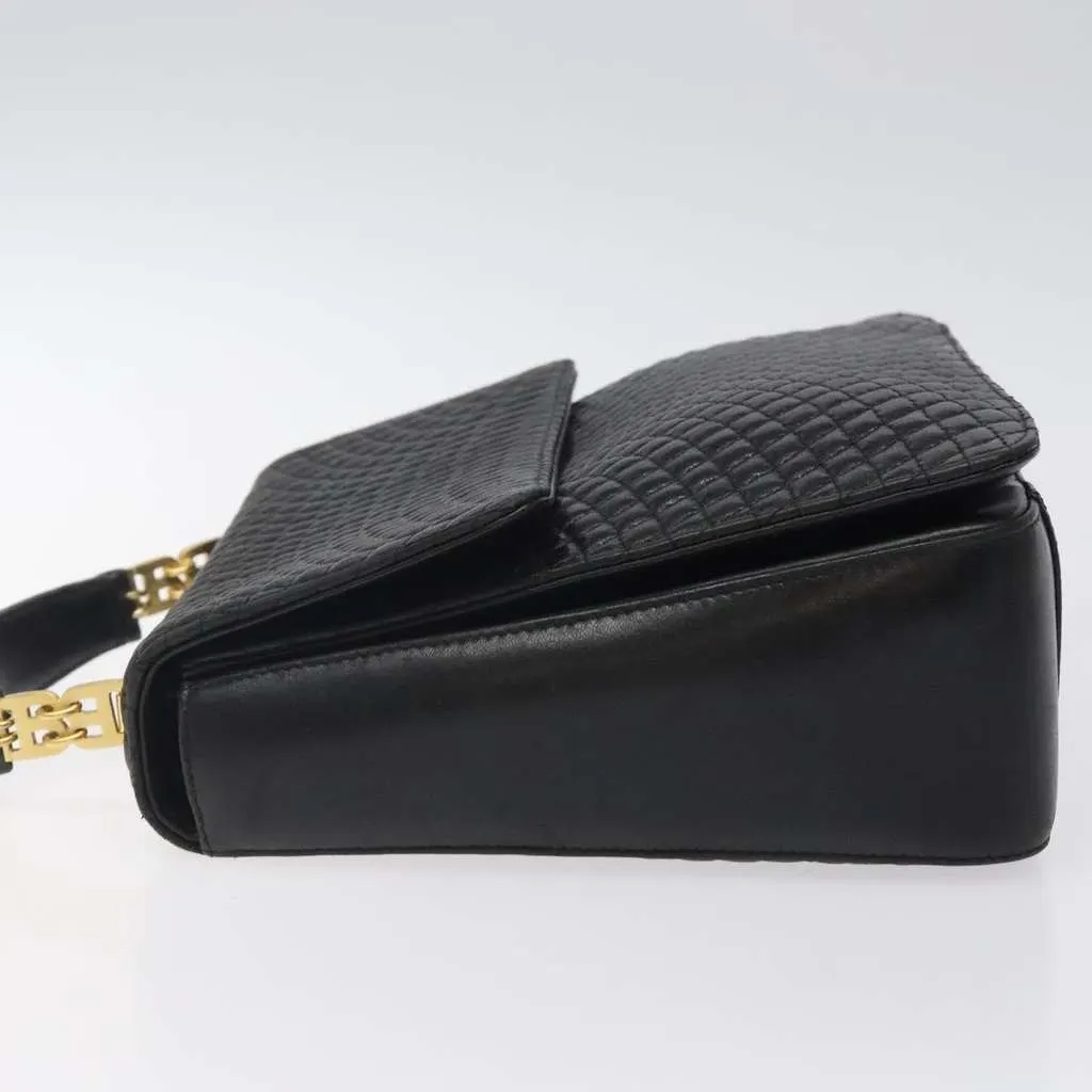 Bally Vintage Flap Handbag Black Leather Good - Model View