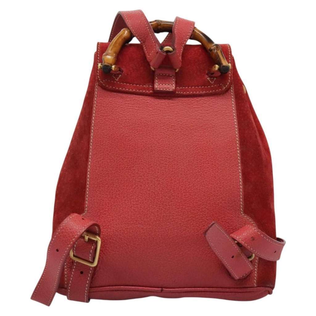 Gucci Vintage Bamboo Backpack Red Suede Good condition - Back View
