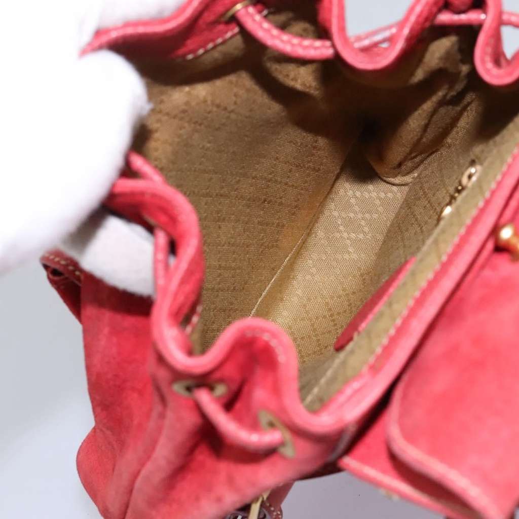 Gucci Vintage Bamboo Backpack Red Suede Good condition - Box View
