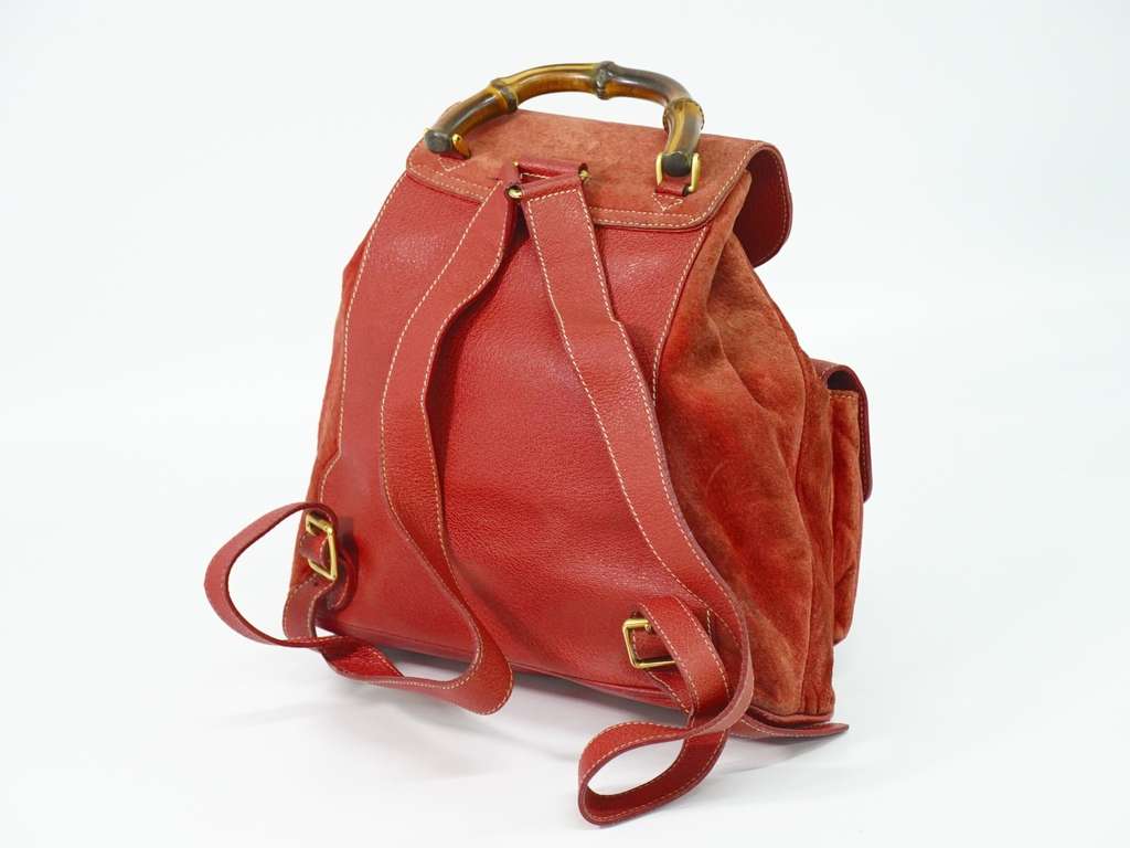 Gucci Vintage Bamboo Backpack Pink Suede Good condition - Back View