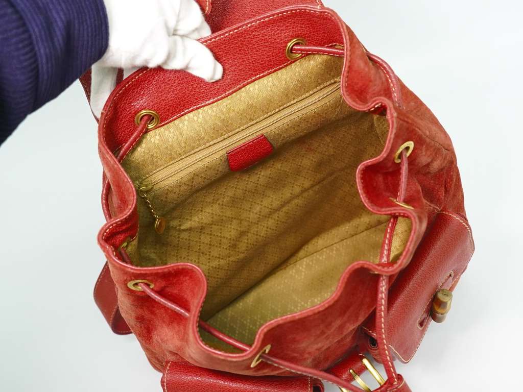 Gucci Vintage Bamboo Backpack Pink Suede Good condition - Inside View