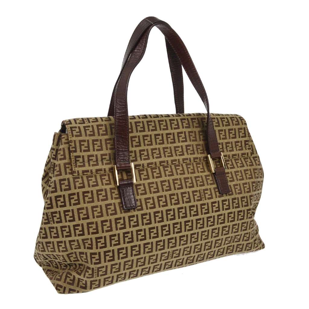 Fendi Vintage Flap Satchel Brown Canvas Good condition - Back View