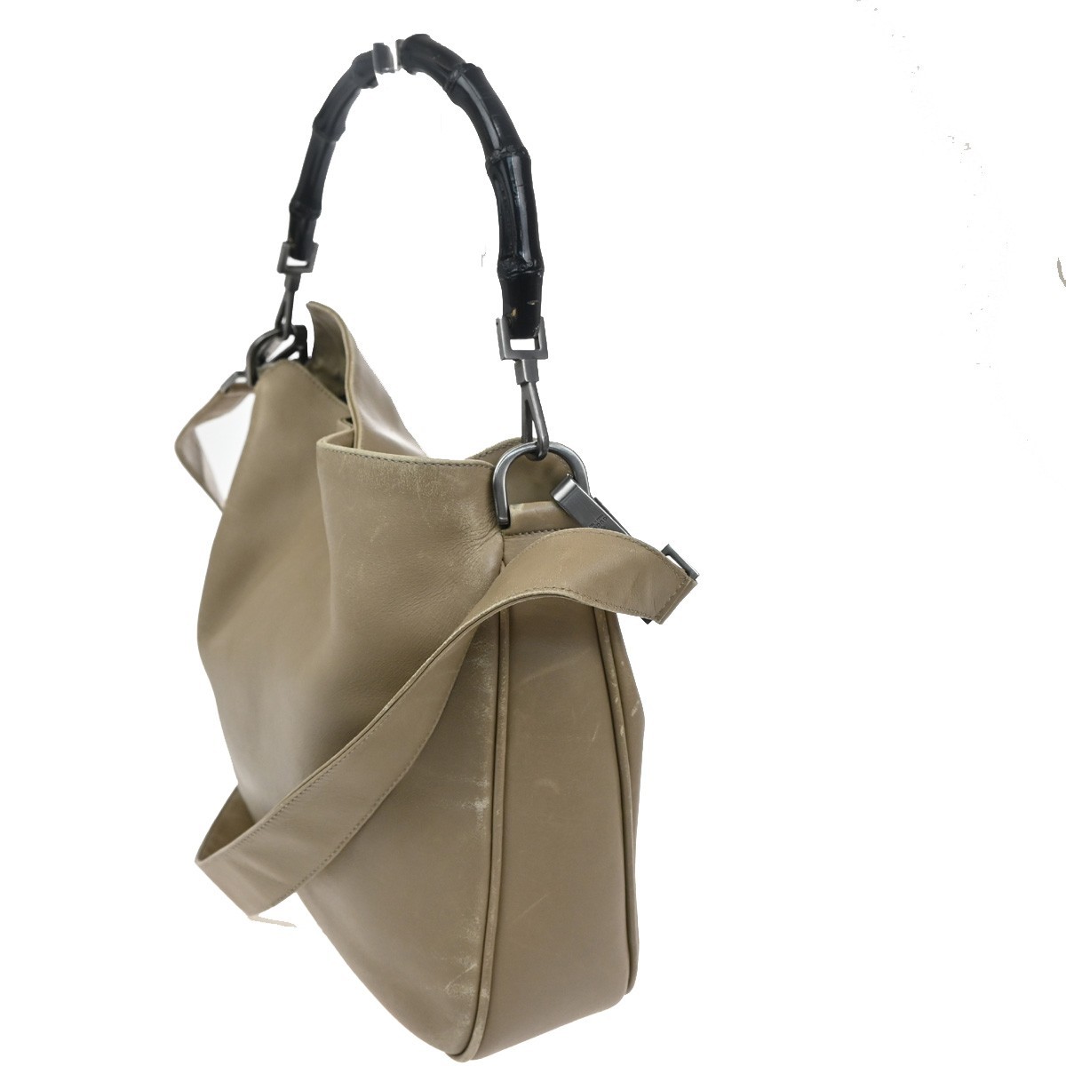 Gucci Vintage Bamboo Handle Open Hobo Beige Leather Good condition - Inside View