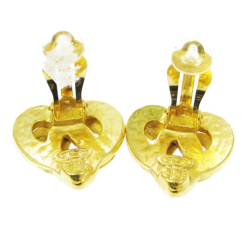 Chanel Vintage CC Heart Cut Out Drop Clip-On Earrings Gold Good condition - Back View