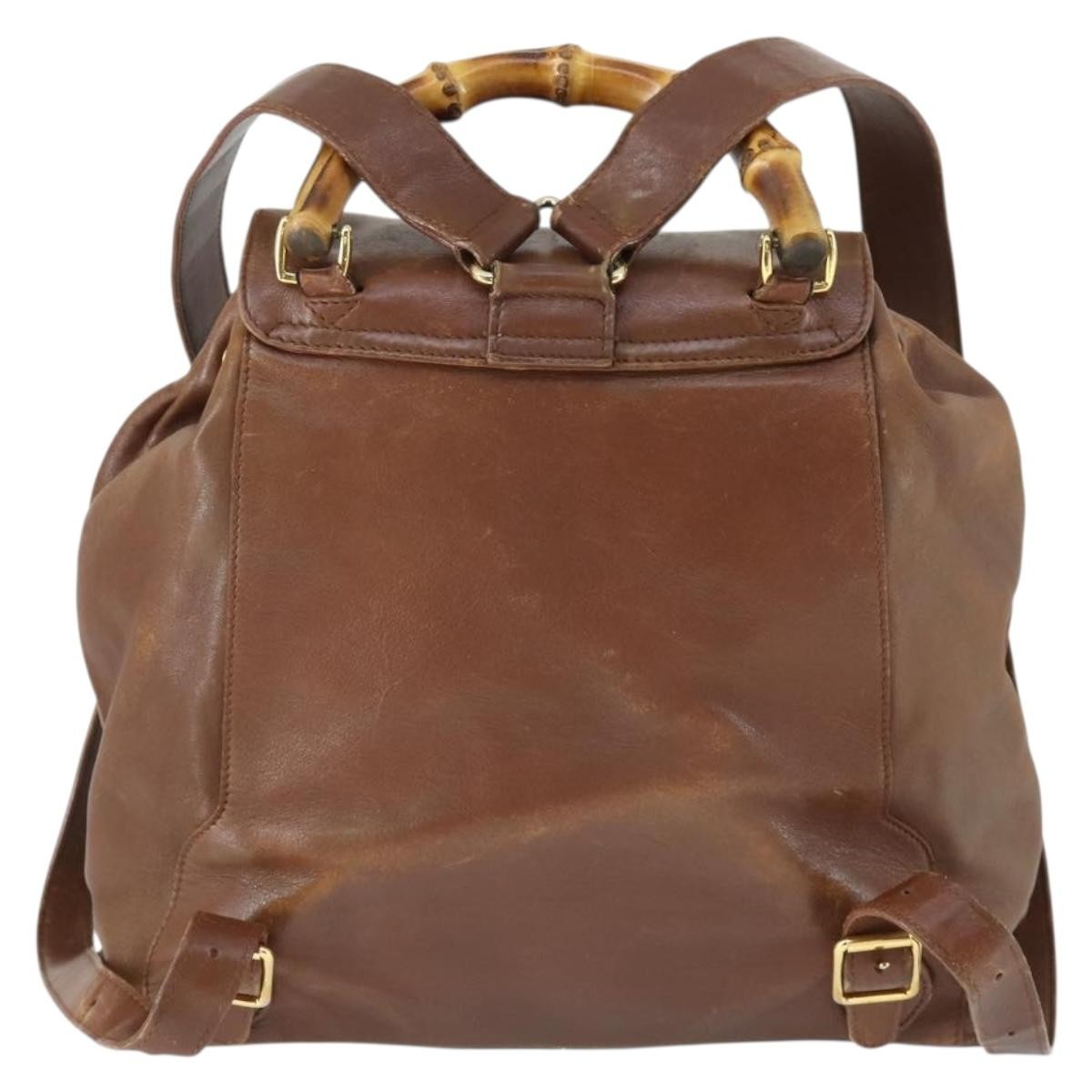 Gucci Vintage Bamboo Backpack Brown Leather Fair condition - Back View