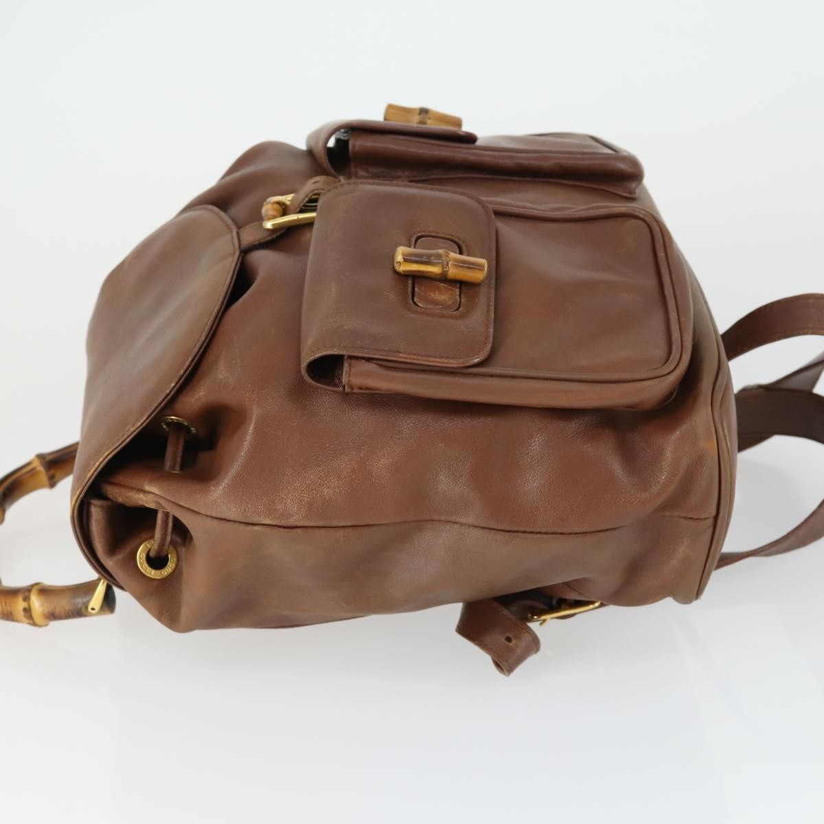 Gucci Vintage Bamboo Backpack Brown Leather Fair condition - Model View