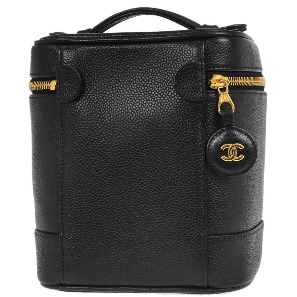Chanel Vintage Timeless Cosmetic Case Black Leather Good condition - Back View