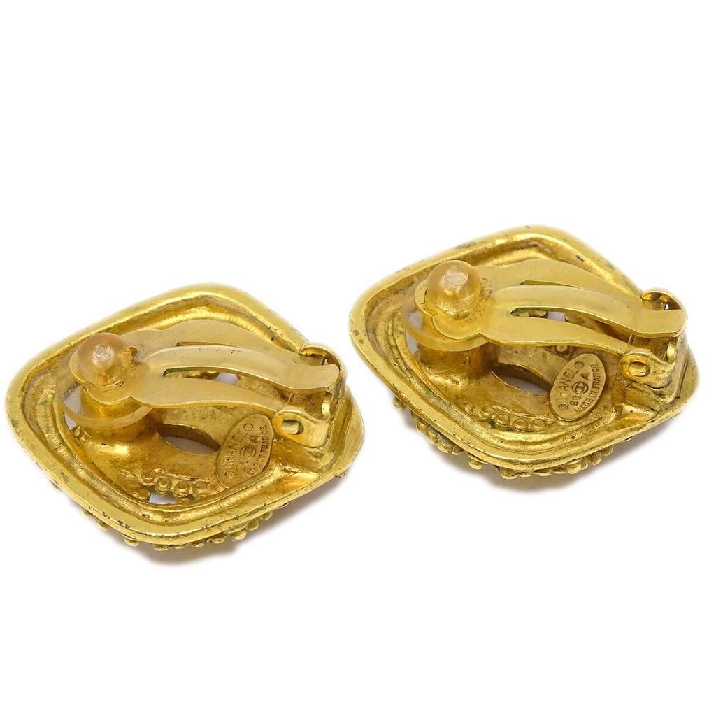 Chanel CC Rhombus Clip-On Earrings Gold Good condition - Back View