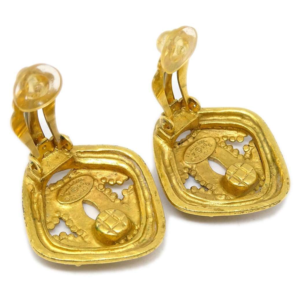 Chanel CC Rhombus Clip-On Earrings Gold Good condition - Inside View