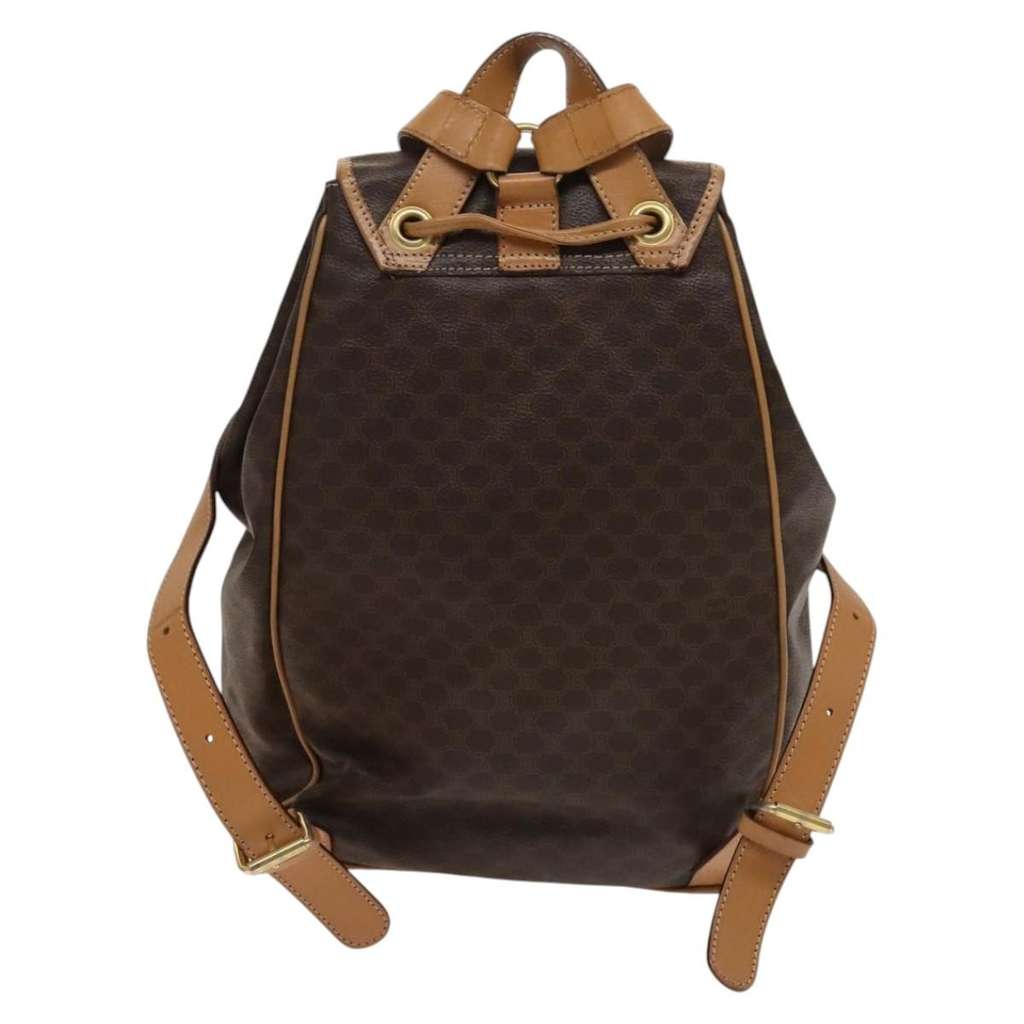 Celine Vintage Drawstring Flap Backpack Brown Canvas Good condition - Back View