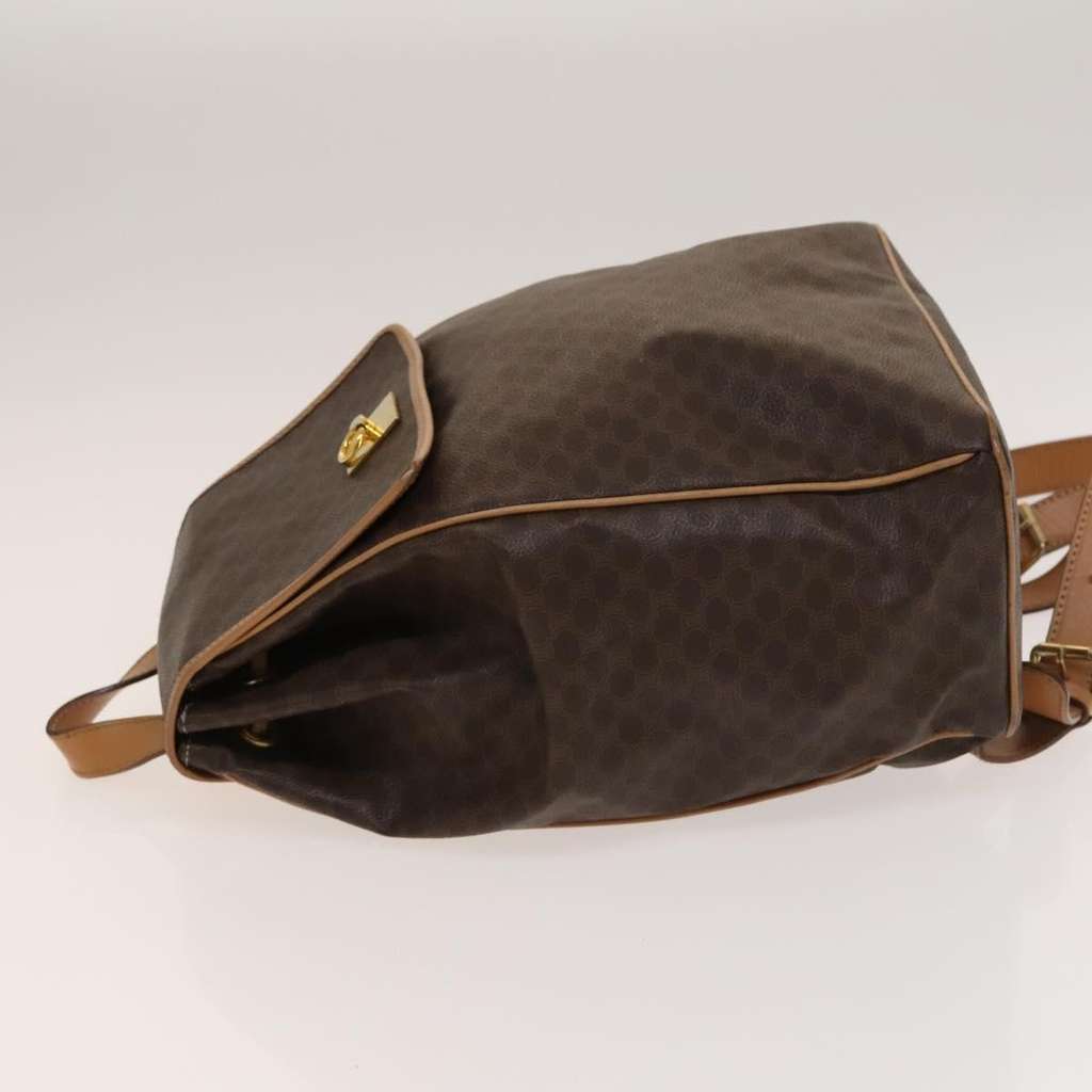 Celine Vintage Drawstring Flap Backpack Brown Canvas Good condition - Model View