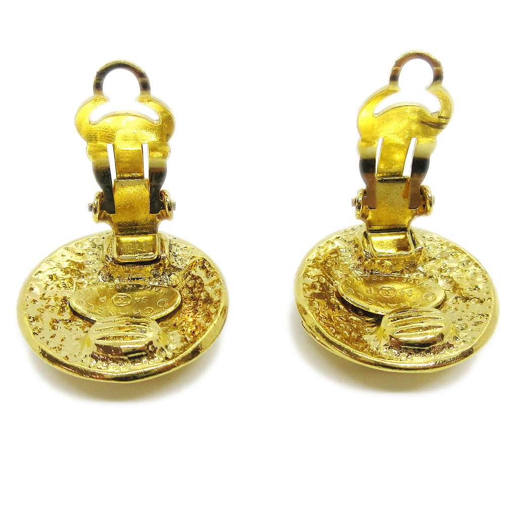 Chanel Vintage CC Round Clip-On Earrings Gold Good condition - Back View