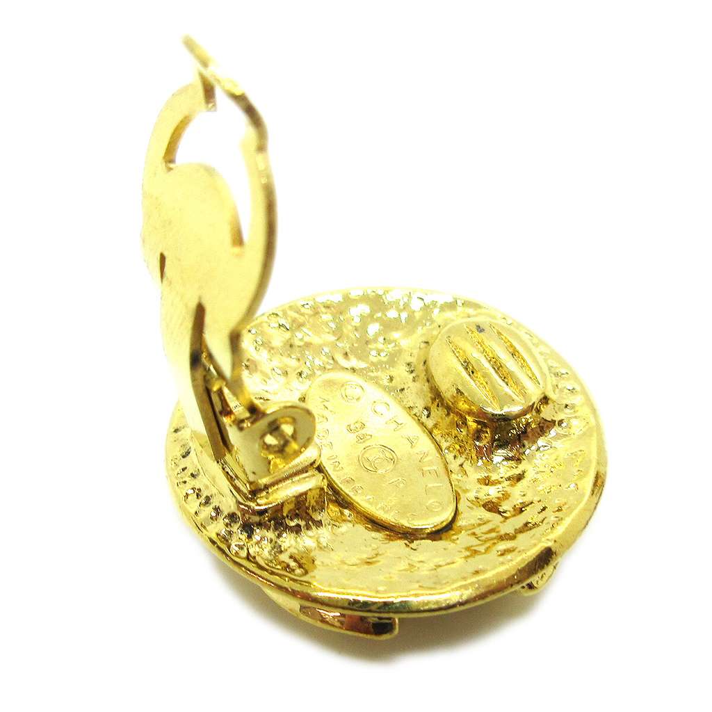 Chanel Vintage CC Round Clip-On Earrings Gold Good condition - Inside View