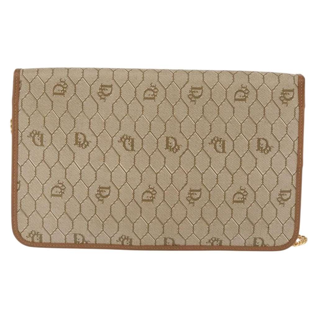 Christian Dior Vintage Honeycomb chain Beige Canvas Good condition - Back View
