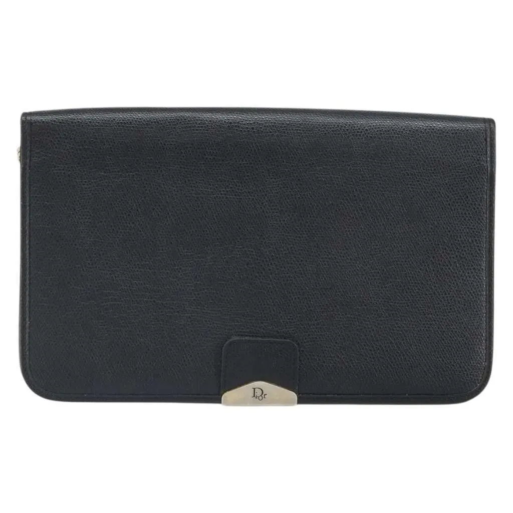Dior Vintage Chain Flap Shoulder Bag Black Leather Good - Front View