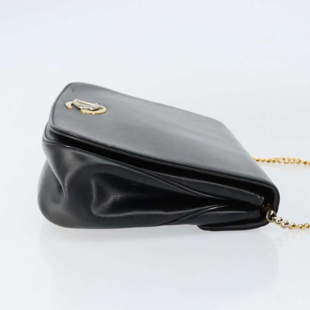 Christian Dior Vintage Chain Flap Shoulder Bag Black Leather Good condition - Inside View