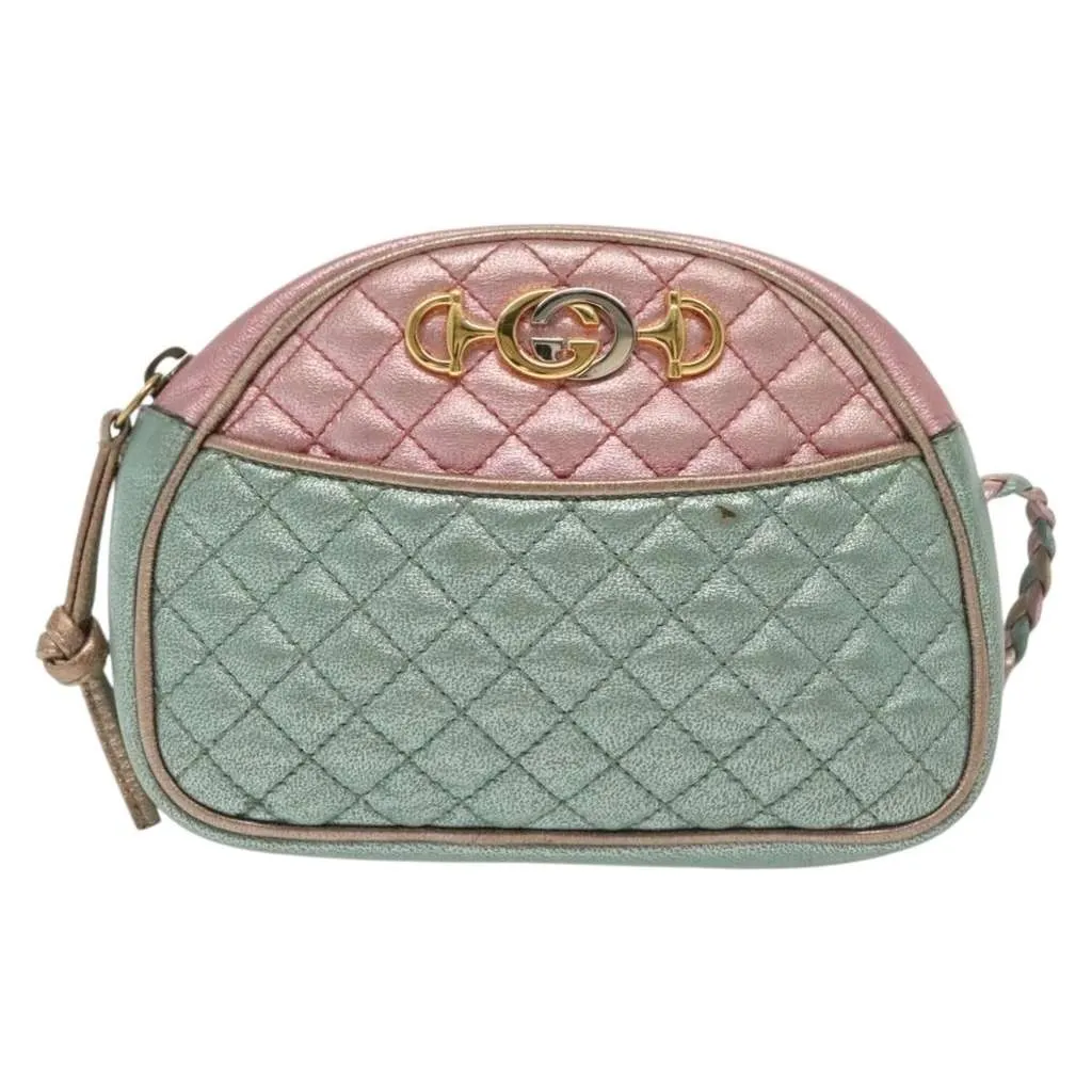 Gucci Trapuntata Camera Shoulder Bag Grey Leather Good - Front View