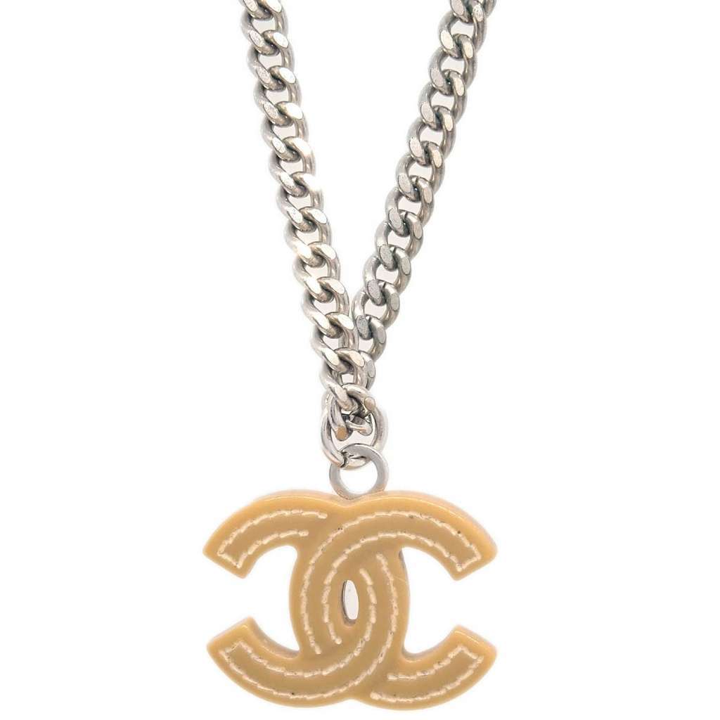 Chanel Vintage CC Pendant Necklace Silver Good condition - Back View