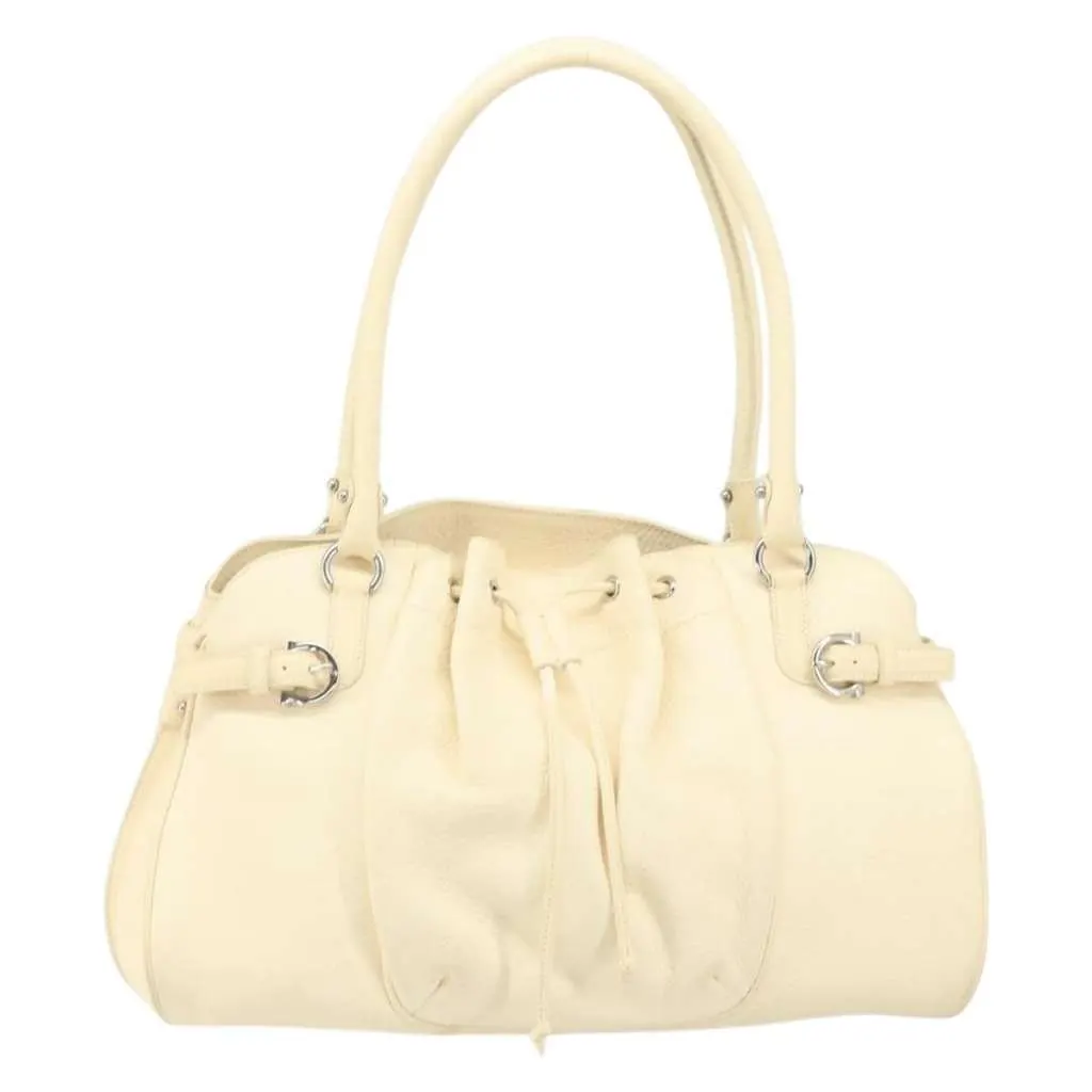 Salvatore Ferragamo Vintage Handbag Beige Leather Good - Front View