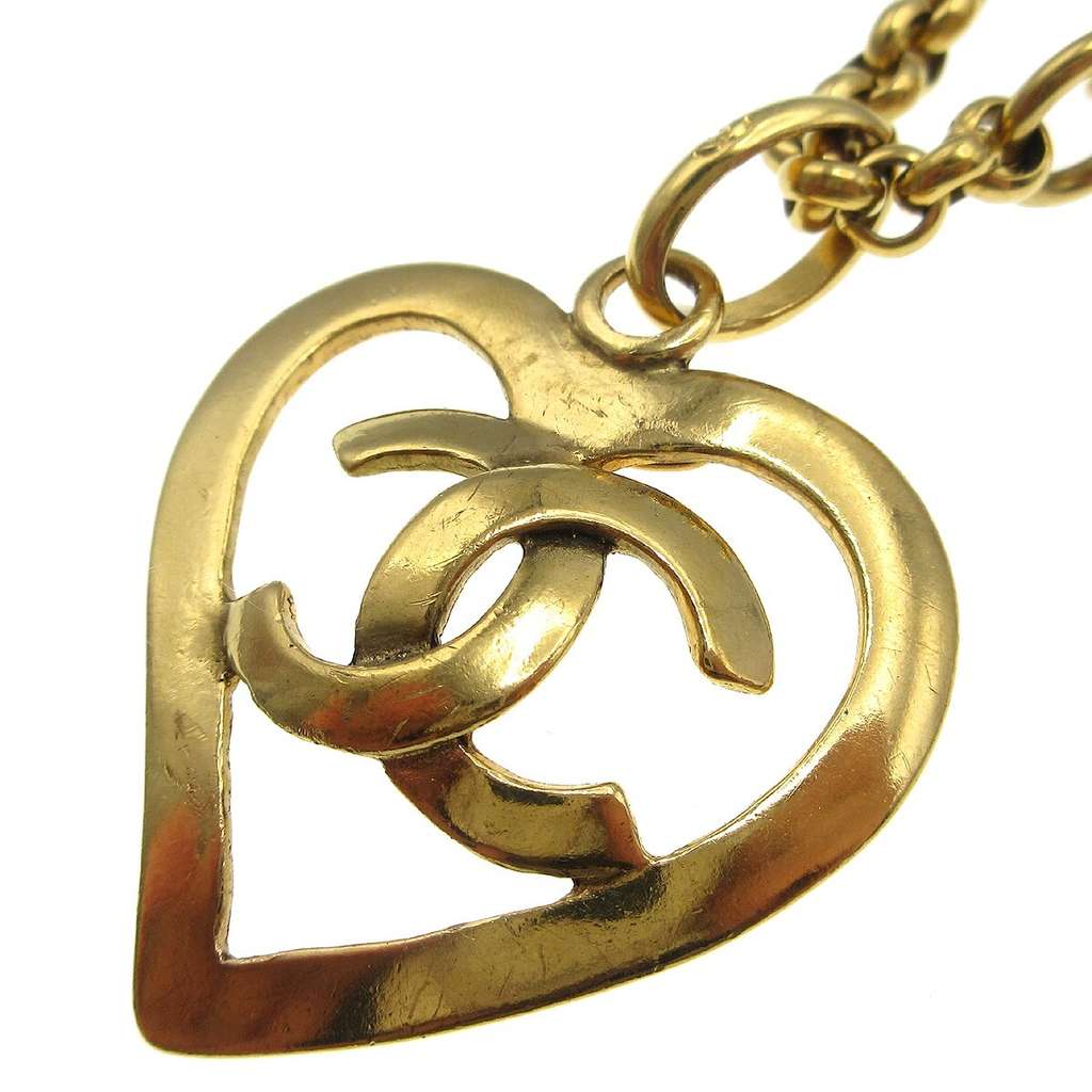 Chanel CC Heart Pendant Necklace Gold Good condition - Back View