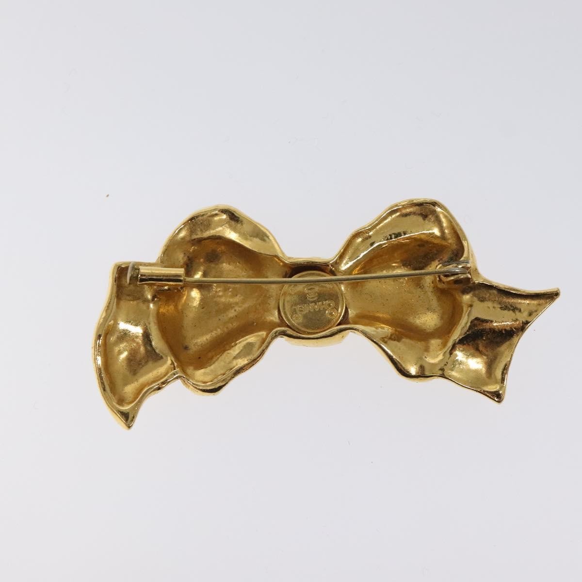 Chanel Vintage CC Bow Brooch Gold Metal Good condition - Back View