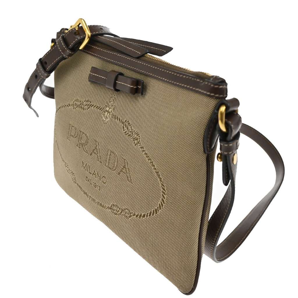 Prada Logo Double Zip Crossbody Bag Brown Canvas Good condition - Inside View