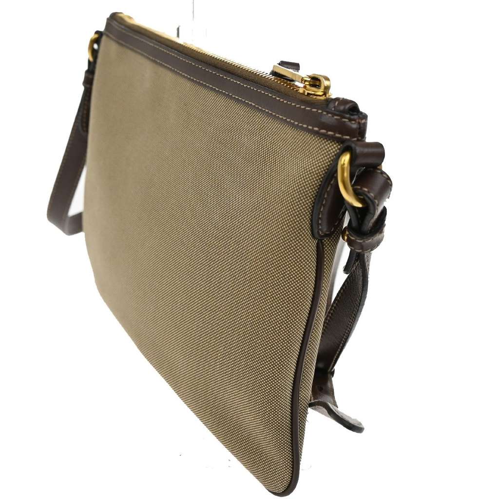 Prada Logo Double Zip Crossbody Bag Brown Canvas Good condition - Model View