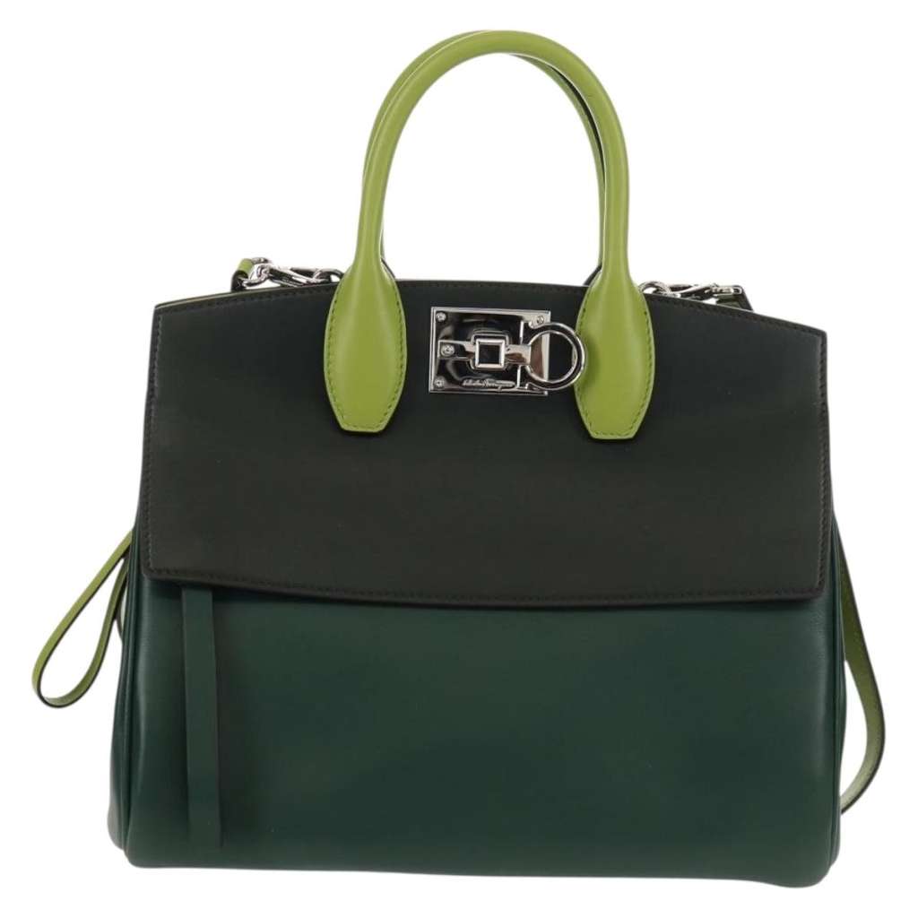 Salvatore Ferragamo Studio Satchel Green Leather Good condition - Inside View