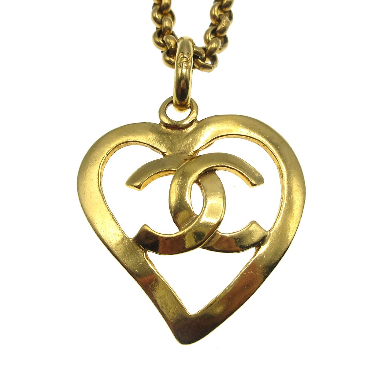Chanel CC Heart Pendant Necklace Gold Good condition - Back View