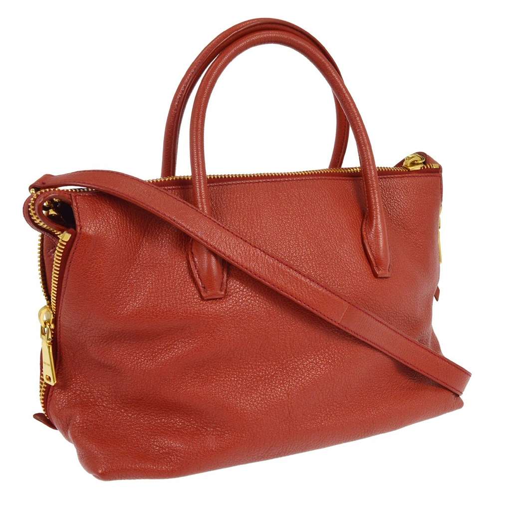 Miu Miu Madras Convertible Side Zip Satchel Red Leather Good condition - Back View